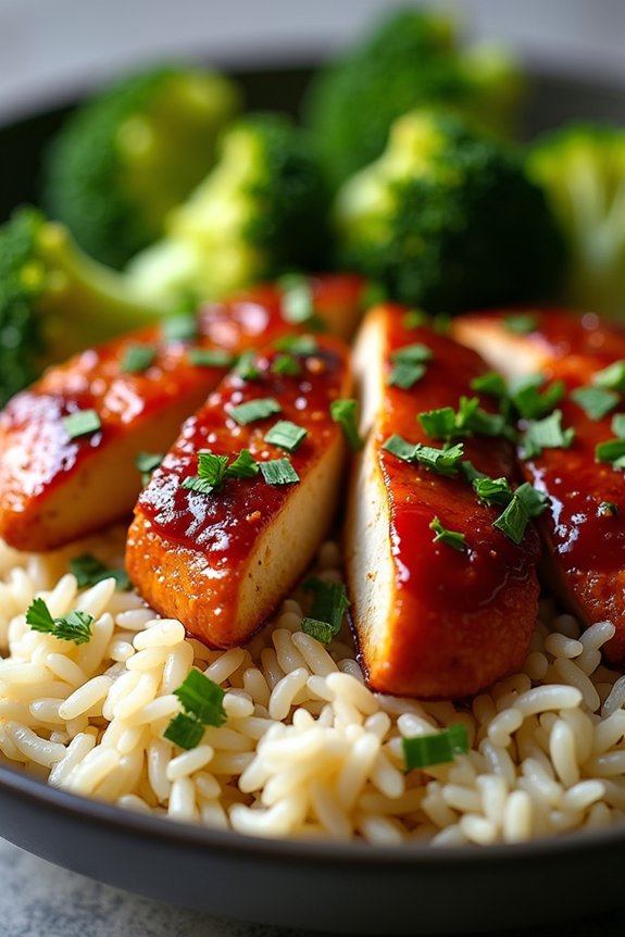 bbq chicken broccoli rice bowl