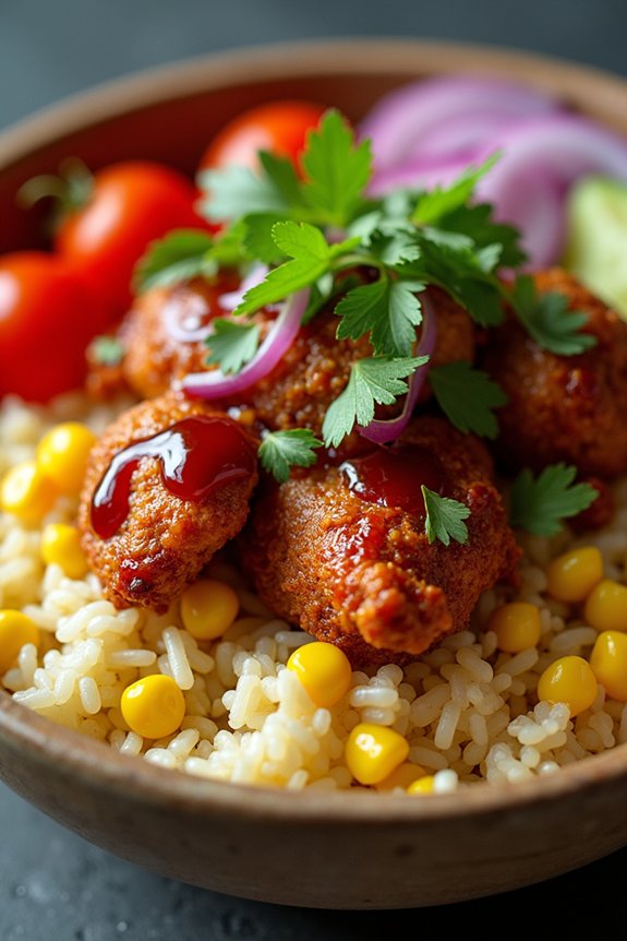 bbq crispy chicken rice bowl