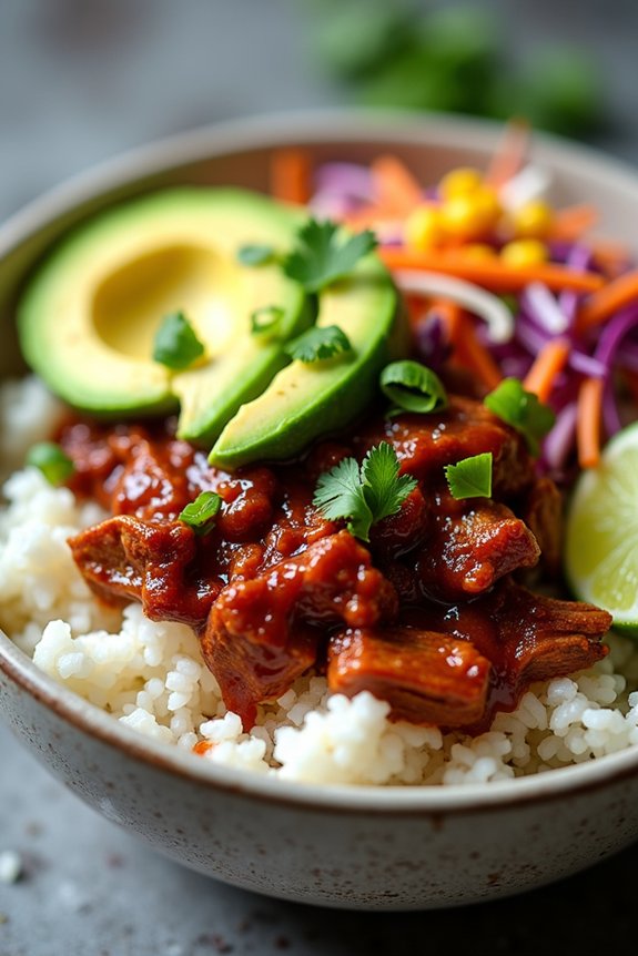 bbq pulled pork rice bowl