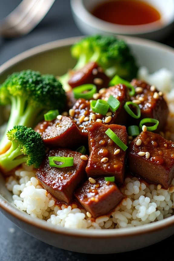 beef and broccoli rice bowl