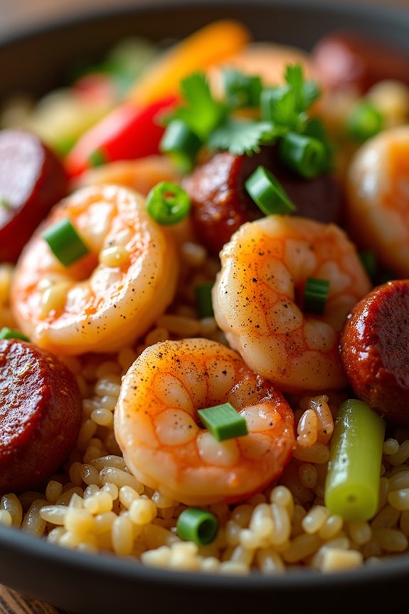 cajun shrimp sausage rice bowl