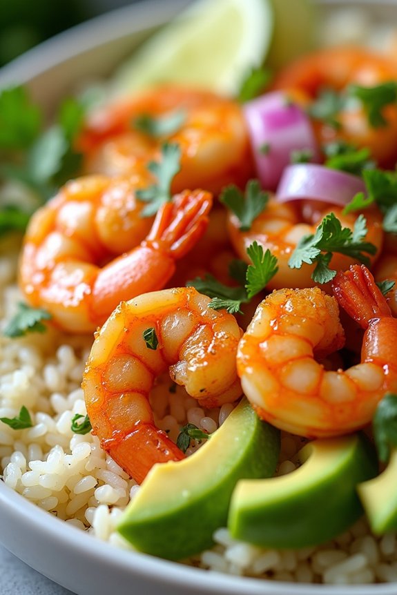 citrus shrimp avocado rice bowl