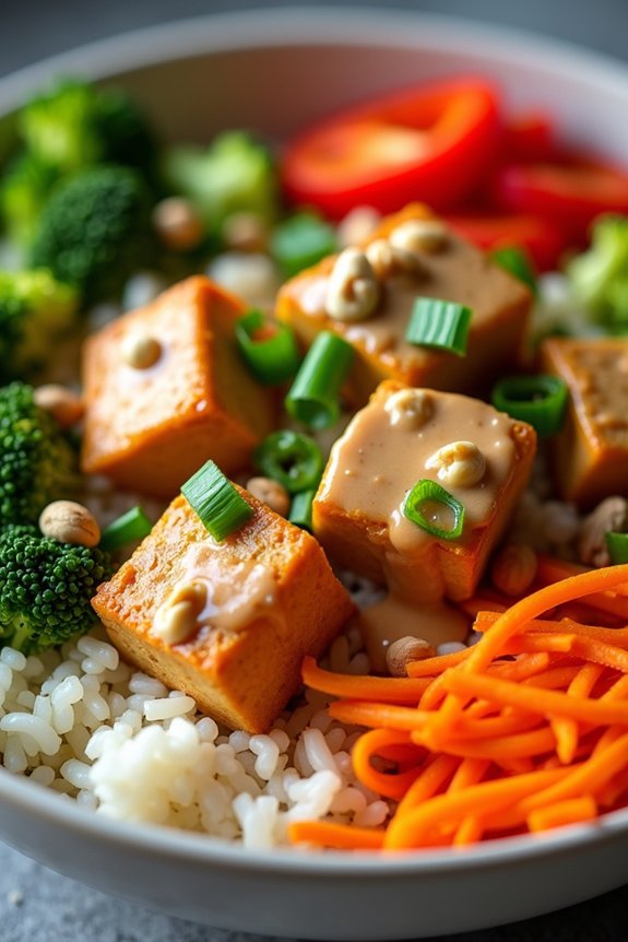 creamy peanut tofu rice bowl