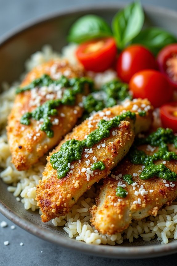 crispy chicken pesto rice bowl