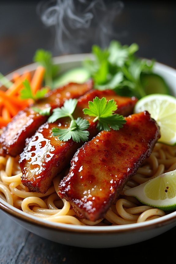crispy duck noodle bowl