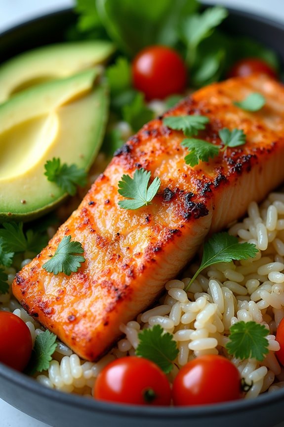 crispy salmon rice bowl
