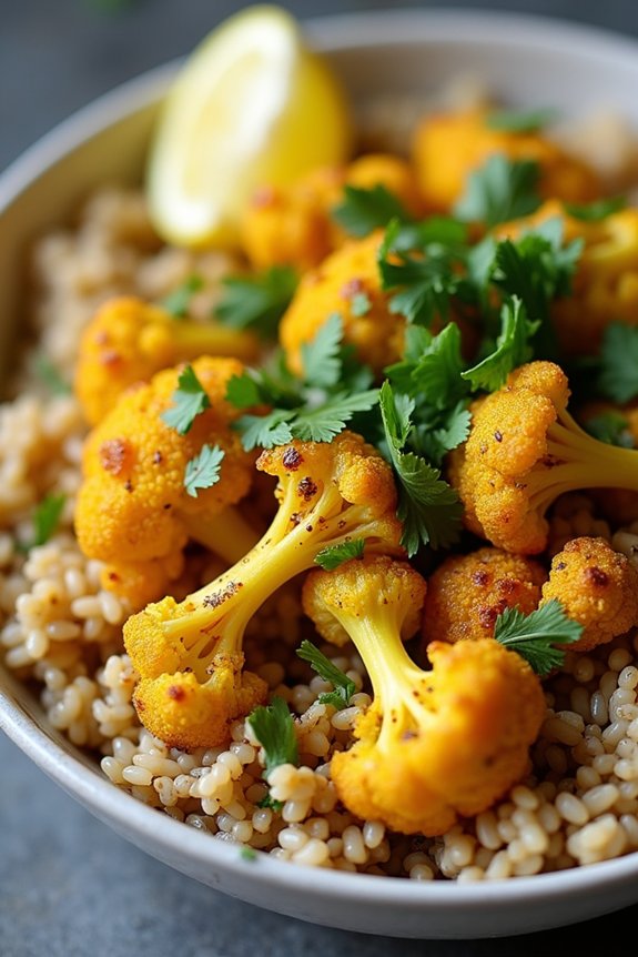 curry cauliflower lentil rice bowl