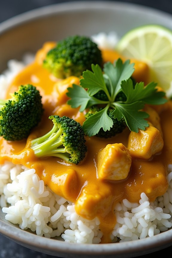 curry chicken broccoli rice bowl