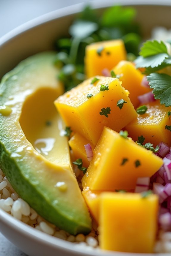 fresh mango avocado rice bowl