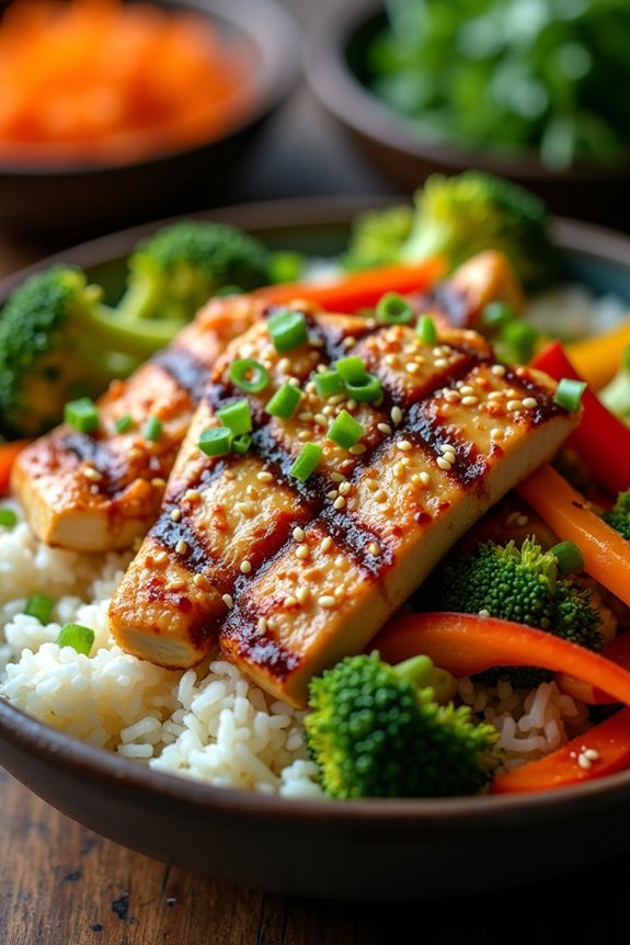 garlic ginger grilled chicken bowl