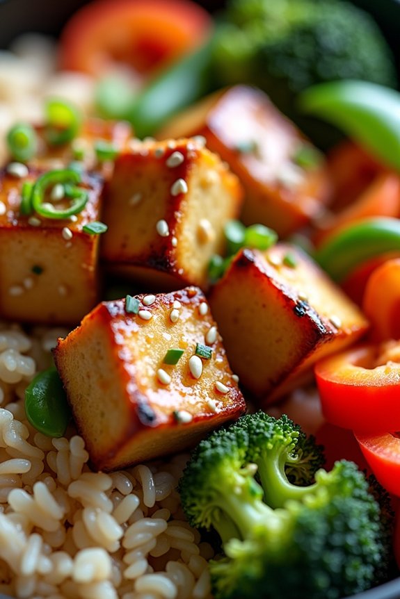 garlic tofu vegetable rice bowl