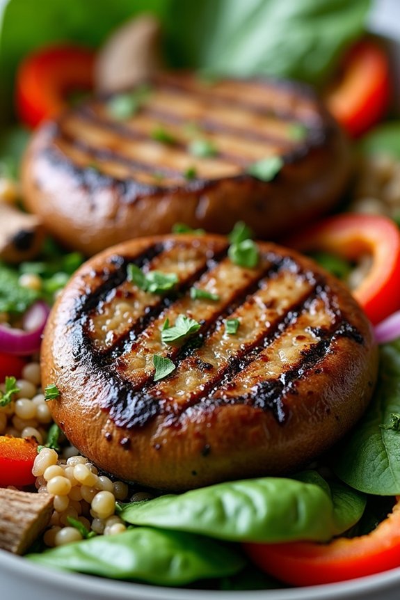 grilled portobello spinach farro bowl