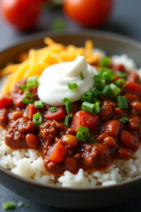 hearty chili rice bowl