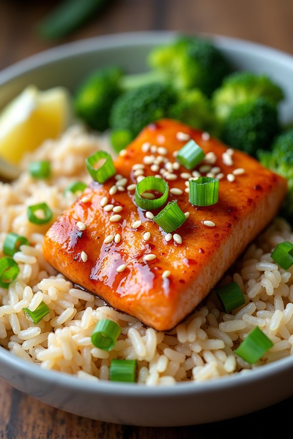 honey garlic salmon rice bowl