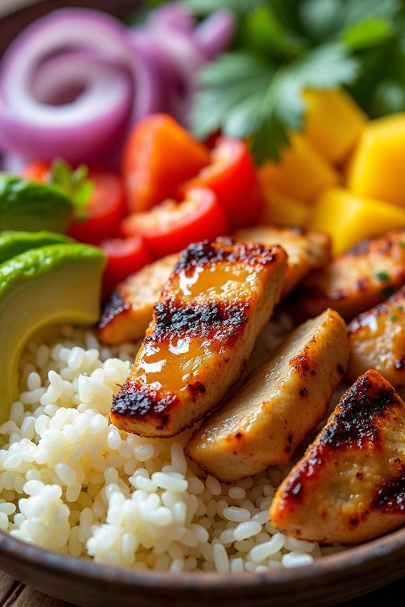 mango chipotle chicken rice bowl