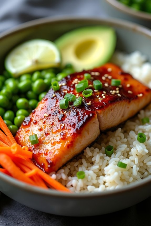maple soy salmon bowl