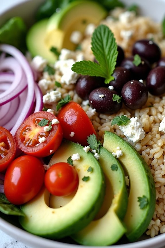 mediterranean avocado rice bowl