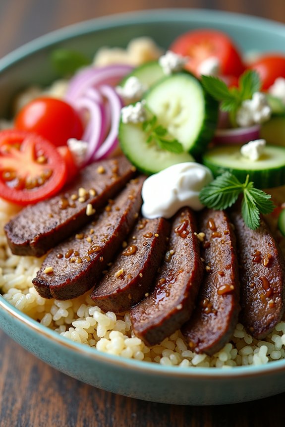 mediterranean beef rice bowl