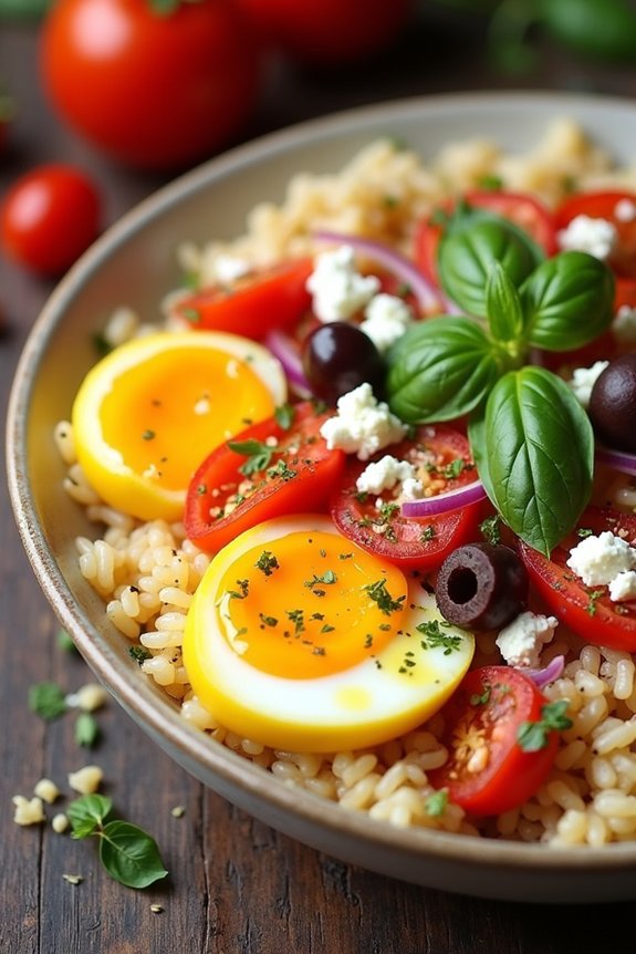 mediterranean egg rice bowl