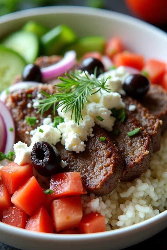 mediterranean lamb rice bowl