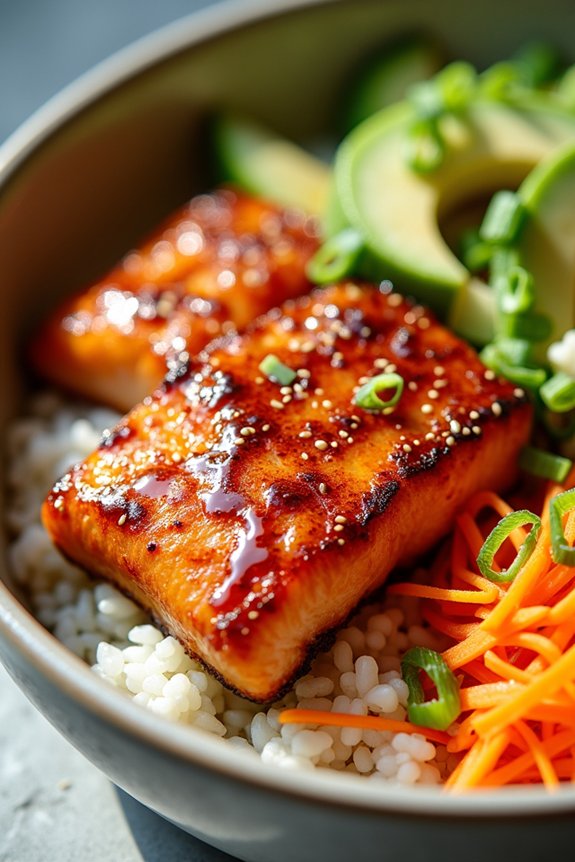 miso glazed salmon rice bowl