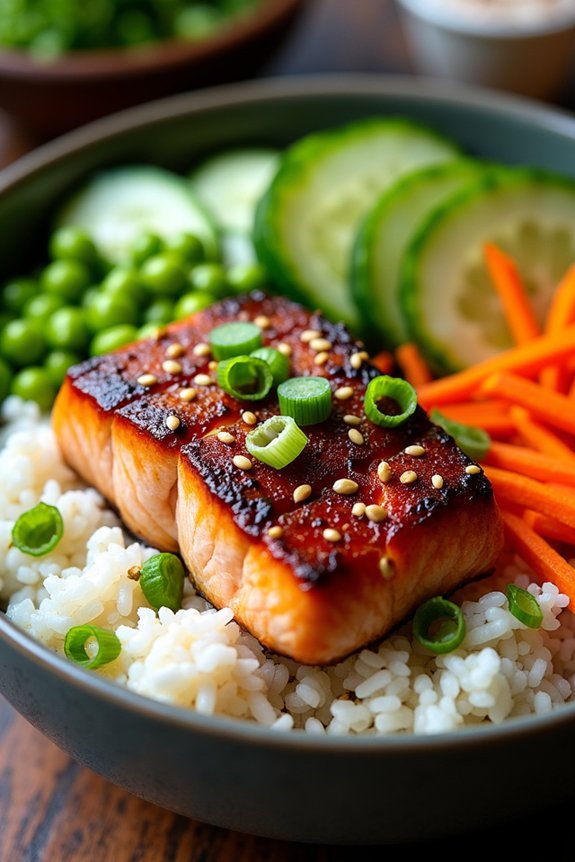 miso glazed salmon rice bowl