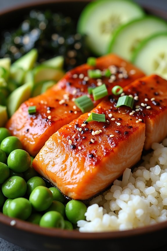 miso soy salmon rice bowl