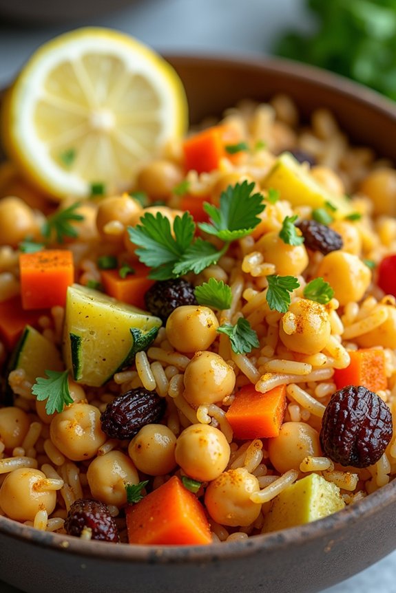 moroccan spiced vegetarian rice bowl