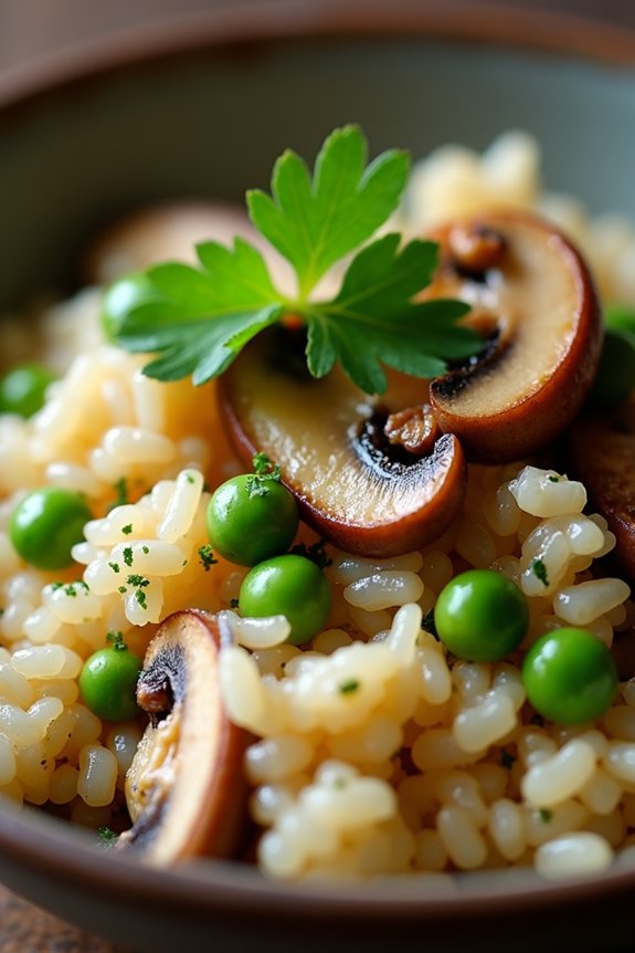 mushroom and pea rice bowl