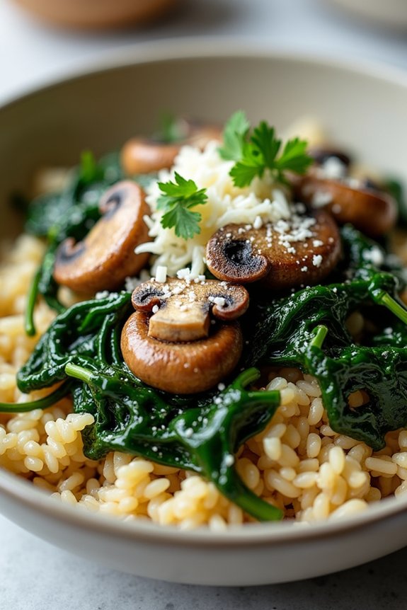 mushroom spinach rice bowl