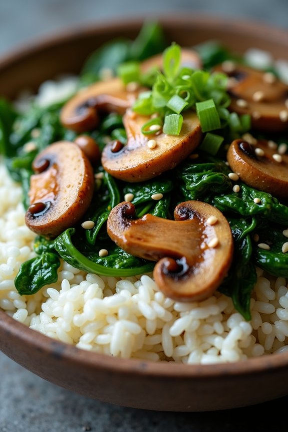 mushroom spinach rice bowl recipe