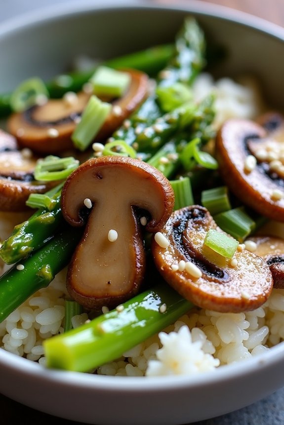 nutritious mushroom asparagus rice bowl