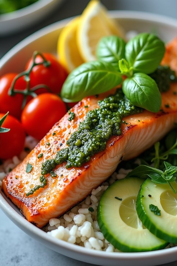 pesto salmon rice bowl