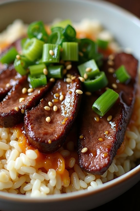 savory garlic beef rice bowl