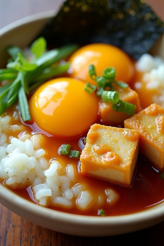 savory tofu egg rice bowl