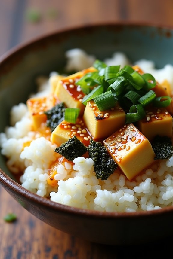 savory tofu seaweed rice bowl