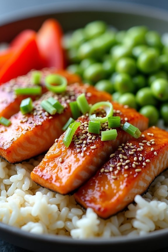 sesame ginger salmon rice bowl