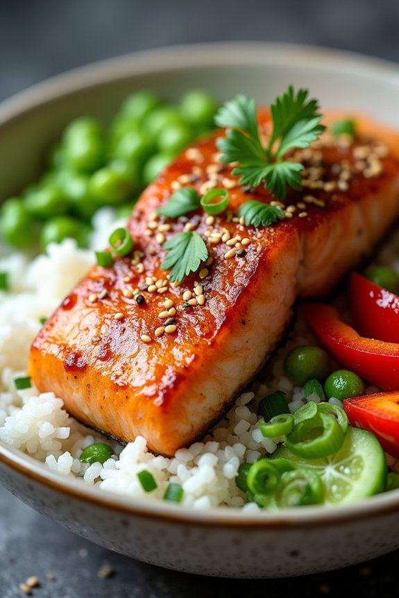 sesame ginger salmon rice bowl
