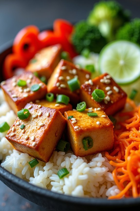 sesame ginger tofu rice bowl