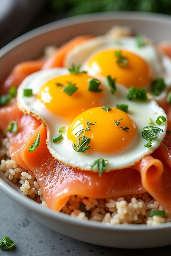 smoked salmon egg rice dish