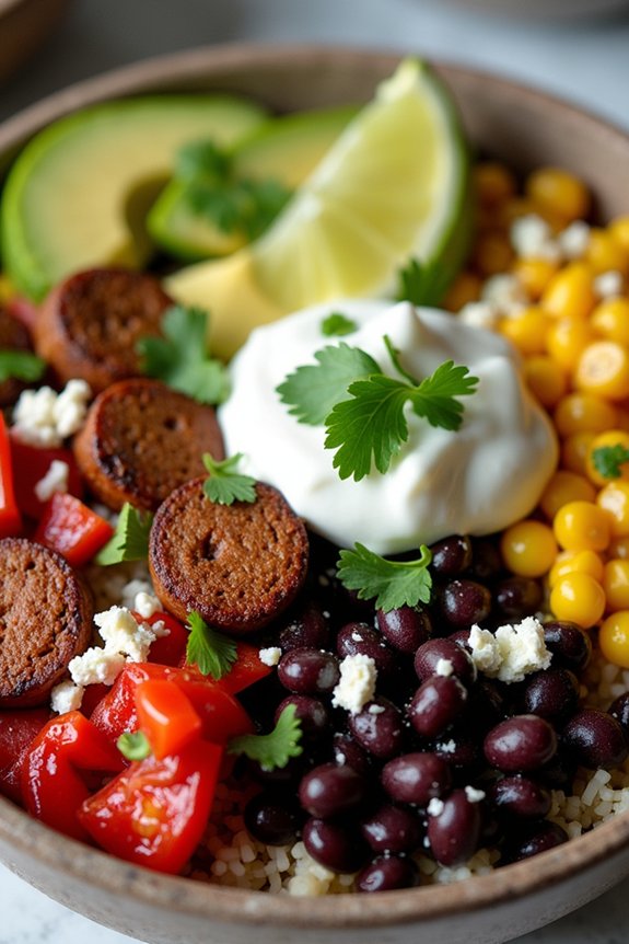 spicy chorizo black bean bowl