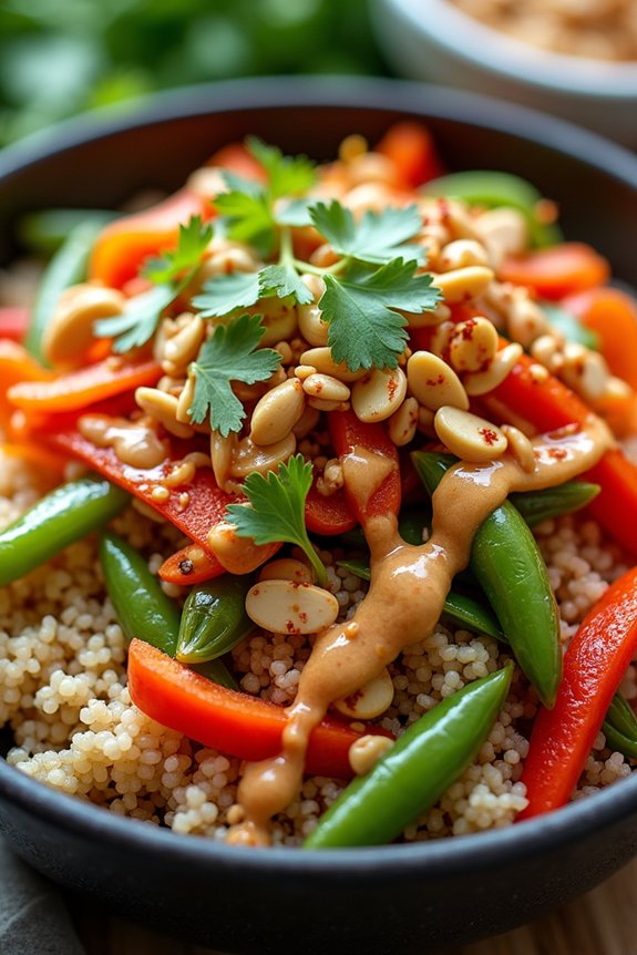 spicy peanut quinoa rice bowl