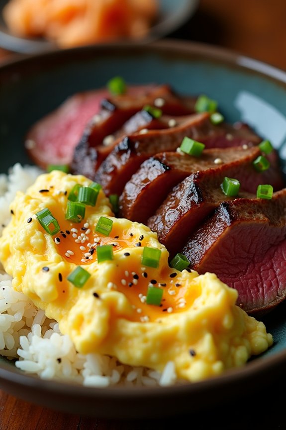steak and egg rice bowl