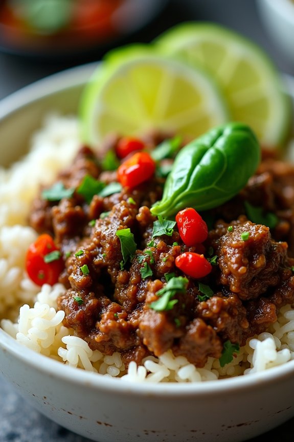 thai basil beef bowl