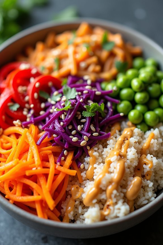 thai inspired peanut crunch bowl