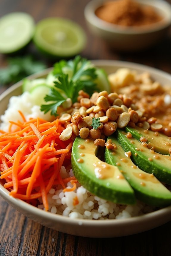 thai peanut avocado rice bowl