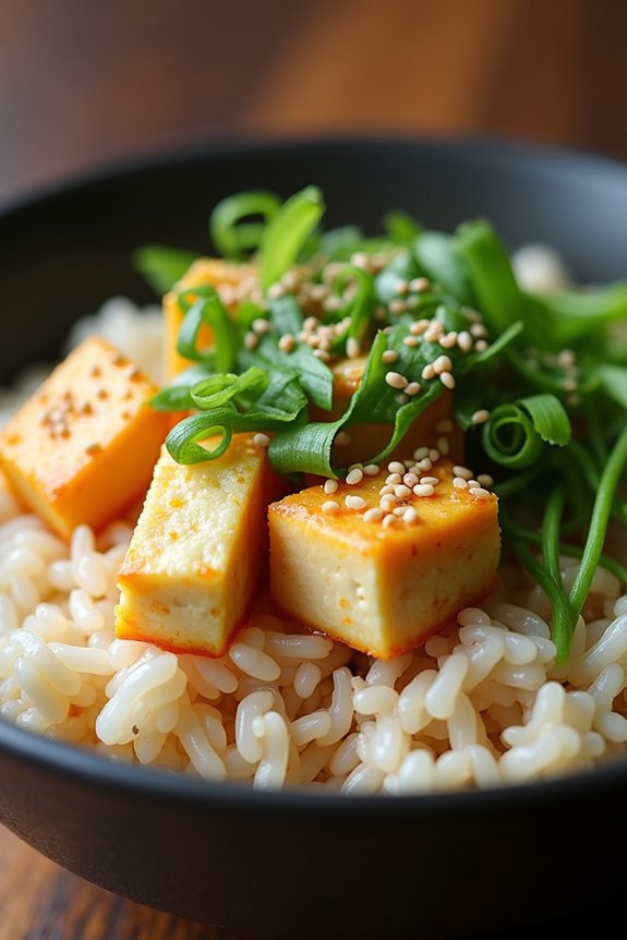 tofu and scallion rice bowl