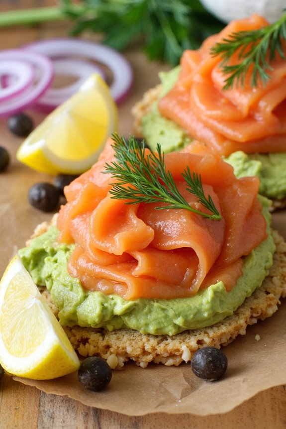 avocado salmon rice cakes
