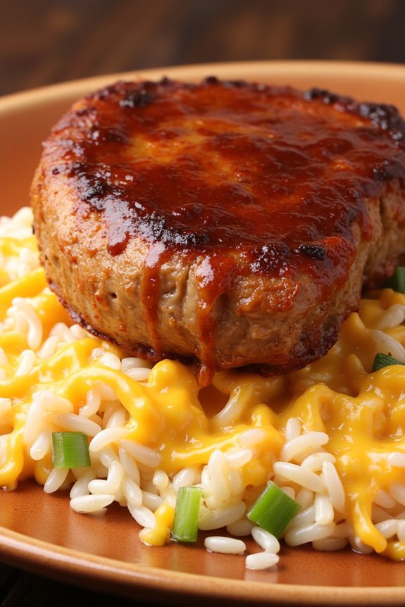 bbq pork chops with cheesy rice