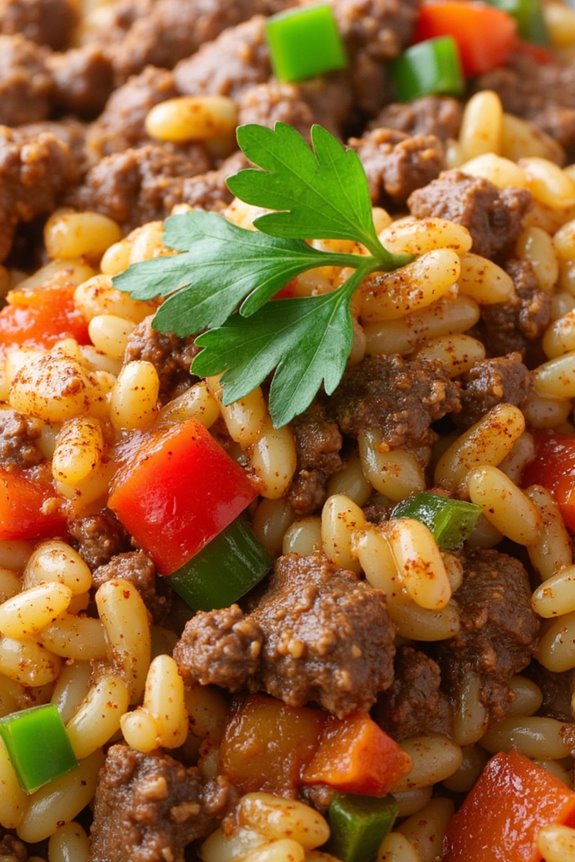 beef and pepper dirty rice